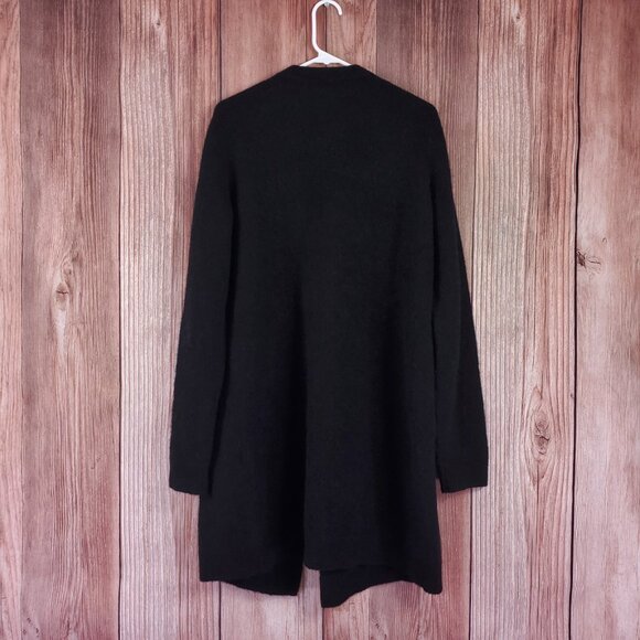 COS Mohair Wool Blend Cardigan Sweater Sz Large Black Open Front Fuzzy Longline - Picture 6 of 14